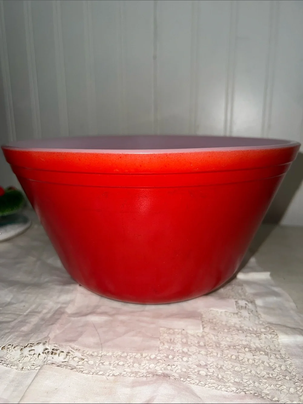 Vintage Federal glass red mixing bowl milk glass